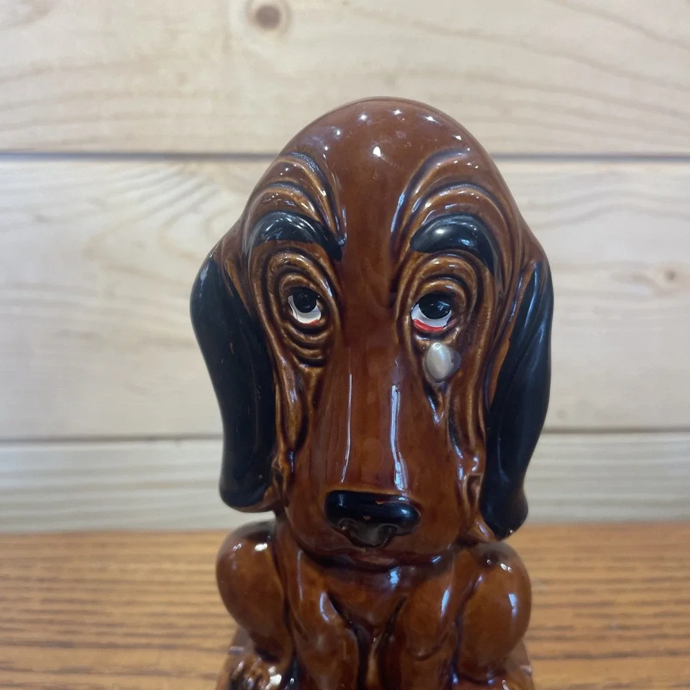 Vintage Basset Hound Mail Napkin Holder Pearl Tear Enesco Japan Ceramic Dog